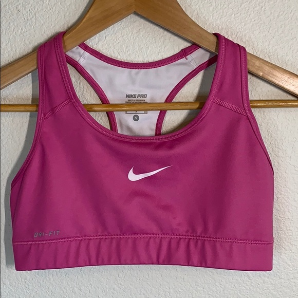 Nike Other - Nike Pro Dri-fit Sports Bra Pink & White Sz Small